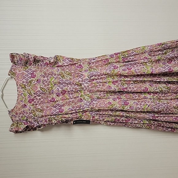 Taylor Pink and Green Floral Flutter Sleeve Womens Dress Sz Large New W/tags - Picture 4 of 7